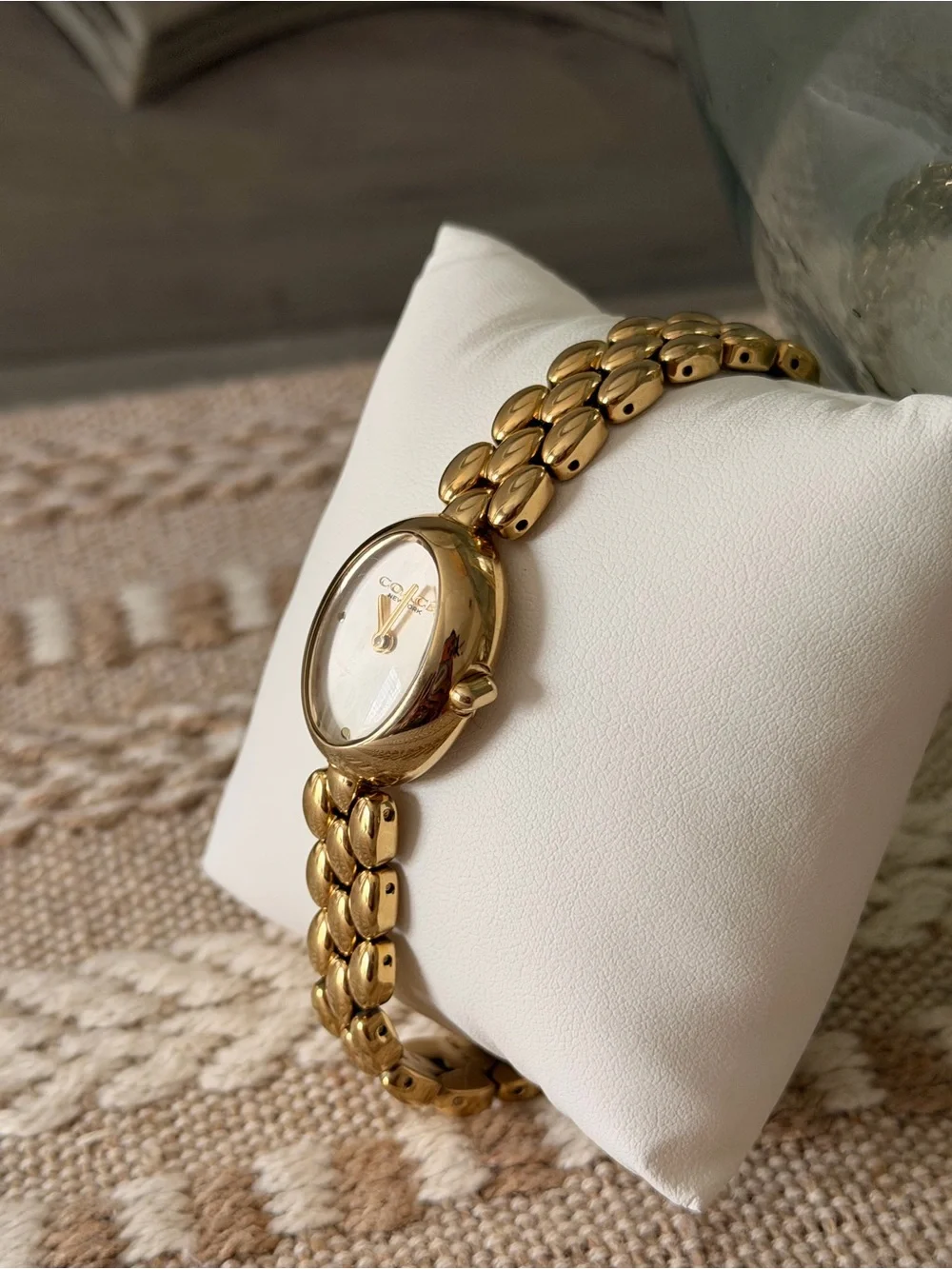 Coach Gold-Tone Oval Bracelet Watch with Mother-of-Pearl Dial